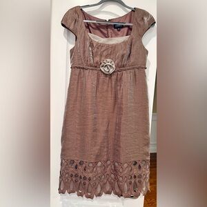 Adrianna Papell Bronze Empire Waist Cocktail Dress Size 8 Cap Sleeve Cutout Hem